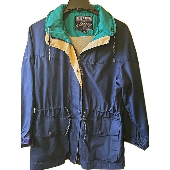 Vtg Men's Small Blue Green Pacific Trail Hooded Zip Front Jacket Outerwear Coat - Picture 1 of 14